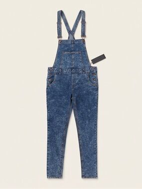 Acid-Wash Denim Bib Overalls Jumpsuit - Blue